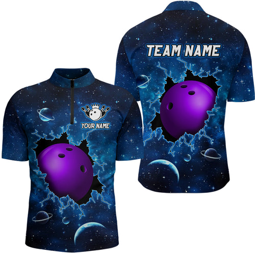 Custom 3D Bowling Quarter-Zip Shirt Purple & Blue Bowling Team Jersey Unisex Bowling Outfit QZT584