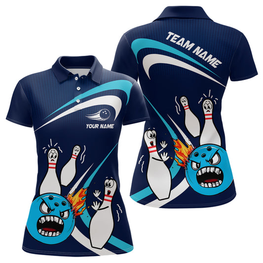 Custom Crazy Bowling Shirt for Men Women Bowling Polo Shirt Blue Bowling Outfit QZT589