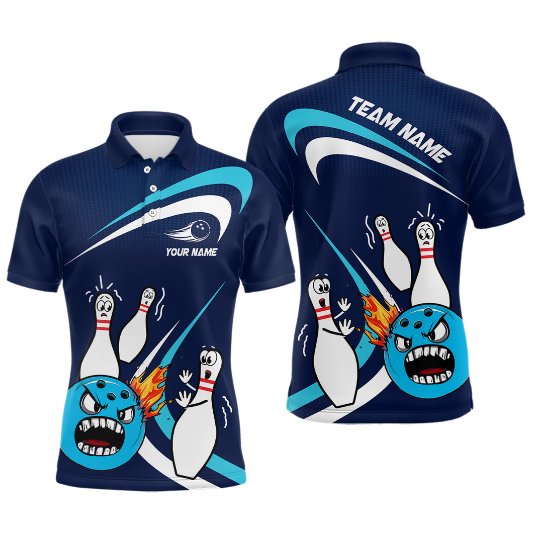 Custom Crazy Bowling Shirt for Men Women Bowling Polo Shirt Blue Bowling Outfit QZT589