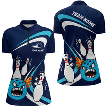 Load image into Gallery viewer, Custom Crazy Bowling Shirt for Men Women Bowling 1/4-Zip Shirt Blue Bowling Outfit QZT589