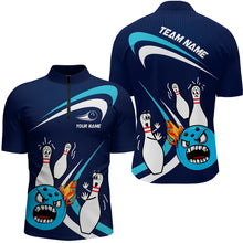 Load image into Gallery viewer, Custom Crazy Bowling Shirt for Men Women Bowling 1/4-Zip Shirt Blue Bowling Outfit QZT589