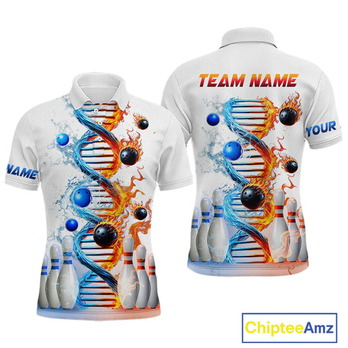 Custom Flame & Water DNA Bowling Shirt White Polo Bowling Jersey for Men And Women QZT685