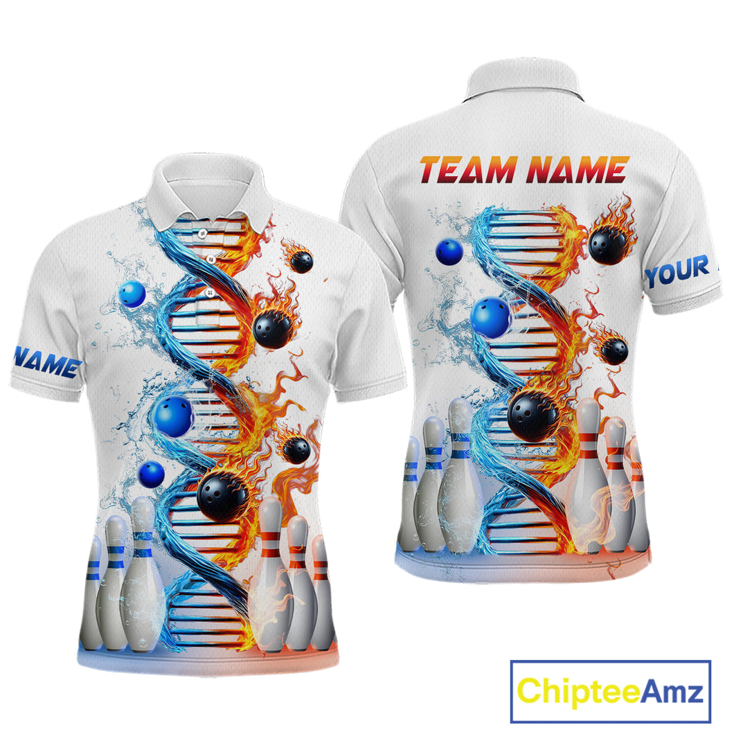 Custom Flame & Water DNA Bowling Shirt White Polo Bowling Jersey for Men And Women QZT685