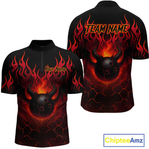 Red Flame Demon Bowling Ball Shirt for Men Custom Bowling Team Jersey Bowling Outfit Polo & Quarter-Zip QZT758