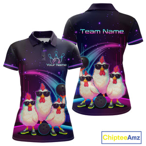 Neon Funny Family Chicken Bowling Team Shirt for Women Bowling League Jersey Outfit Polo & 1/4-Zip QZT761