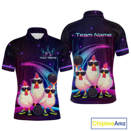 Neon Funny Family Chicken Bowling Team Shirt for Men Bowling League Jersey Outfit Polo & 1/4-Zip QZT761