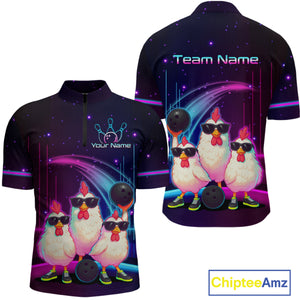 Neon Funny Family Chicken Bowling Team Shirt for Men Bowling League Jersey Outfit Polo & 1/4-Zip QZT761