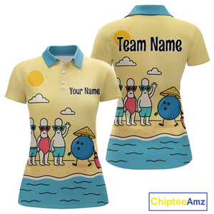 Summer Bowling Shirt Custom Polo Bowling Jersey Funny Bowling Pins and Ball QZT695
