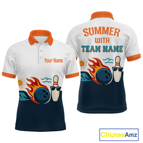 Personalized Flame Bowling Shirt Polo Bowling Summer with Team Name Gift for Bowlers QZT697