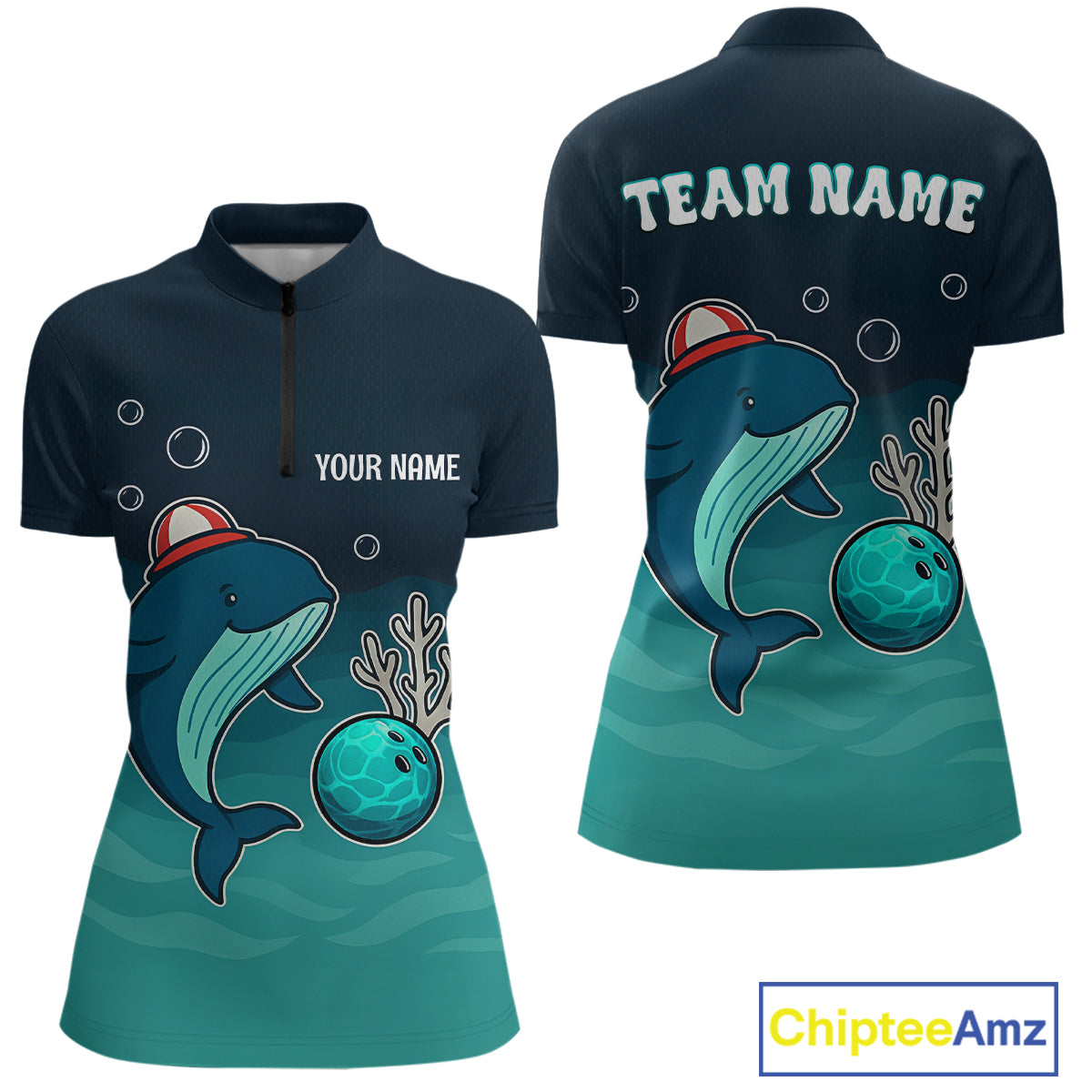 Custom Dolphin Bowling Shirt Summer Bowling Team League Quarter-Zip Bowling Outfit QZT699