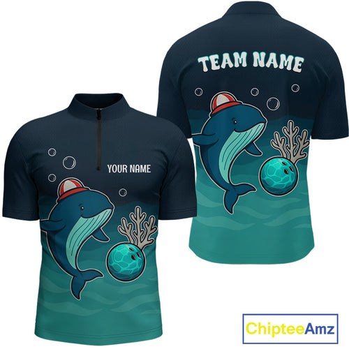 Custom Dolphin Bowling Shirt Summer Bowling Team League Quarter-Zip Bowling Outfit QZT699