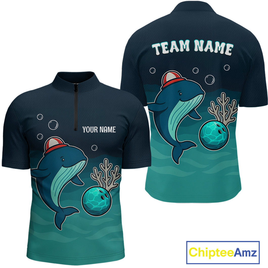 Custom Dolphin Bowling Shirt Summer Bowling Team League Quarter-Zip Bowling Outfit QZT699