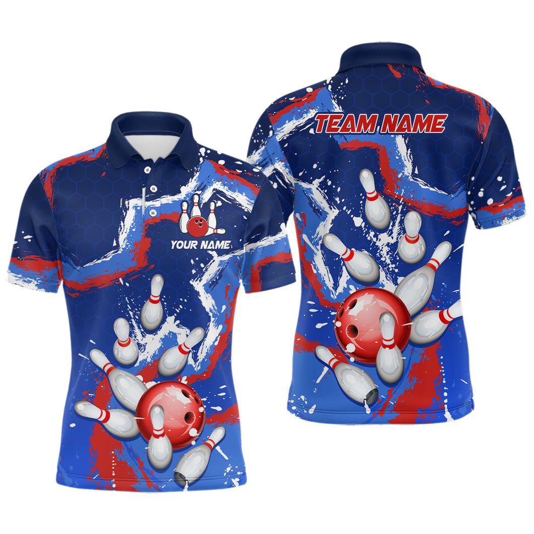 Personalized Blue Red White Bowling Team Shirts for Men Polo Bowling Jersey QZT492