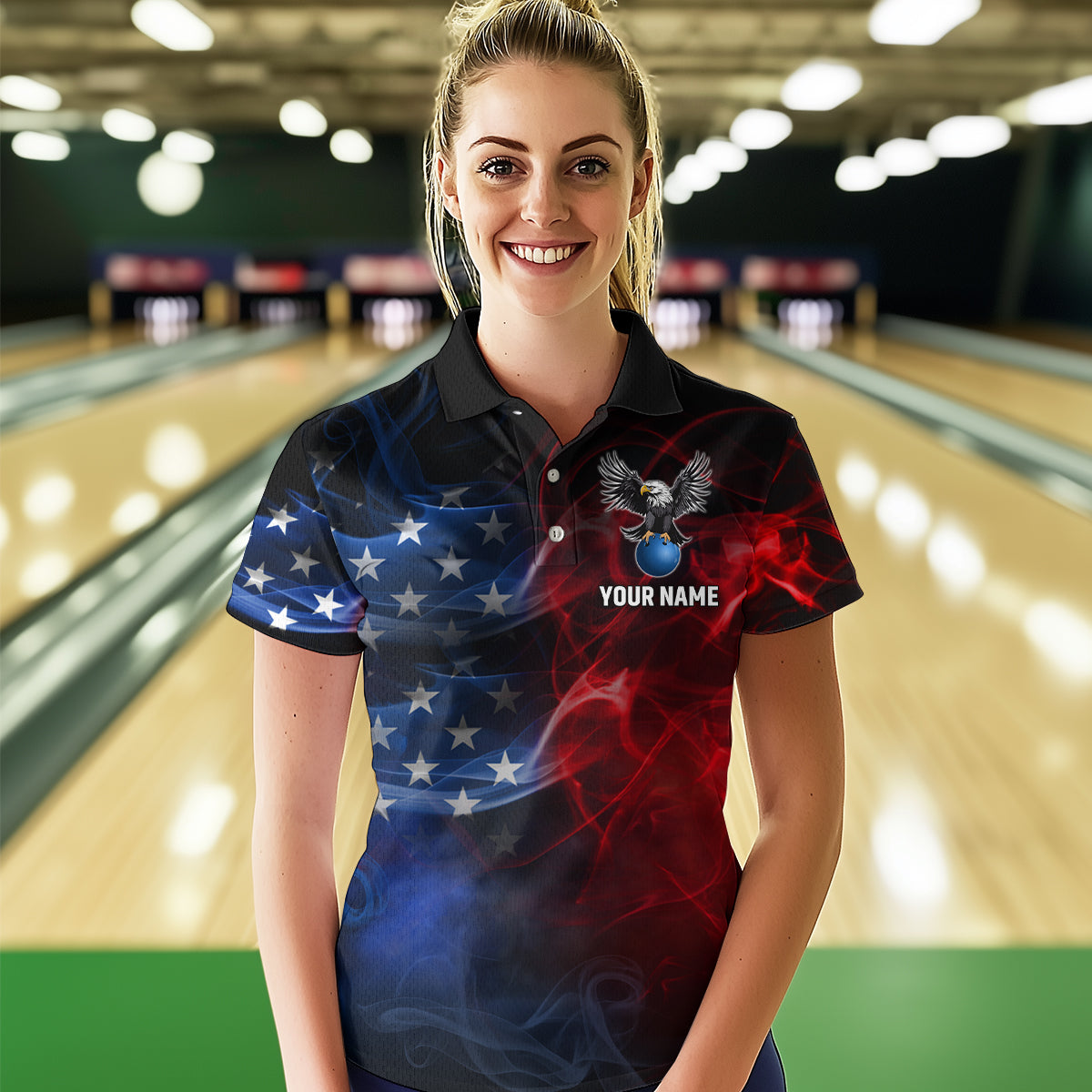 Personalized American Bowling Shirts Men Women Eagle Polo Bowling Team Jersey QZT543