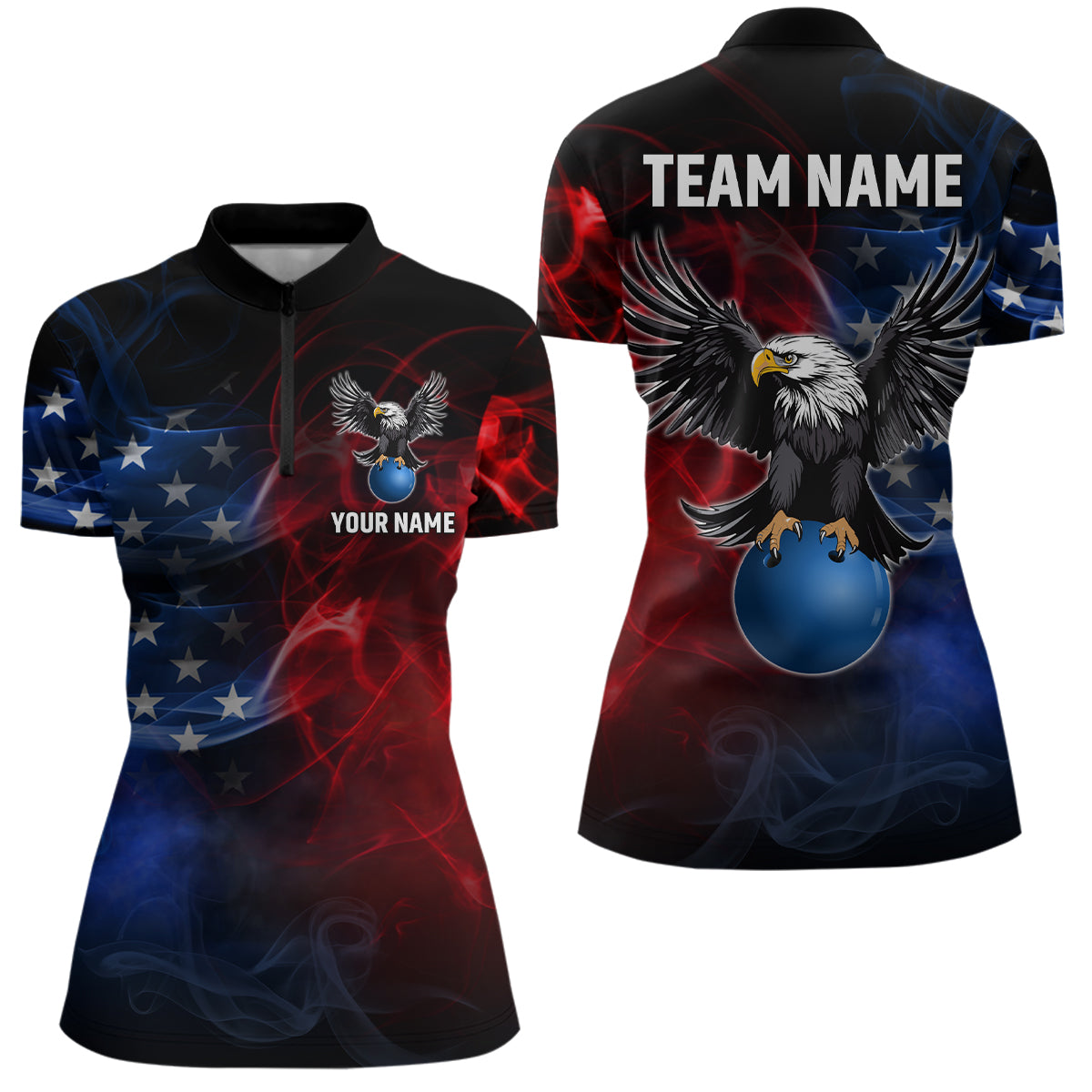 Personalized American Bowling Shirts Men Women Eagle 1/4 Zip Bowling Team Jersey QZT543