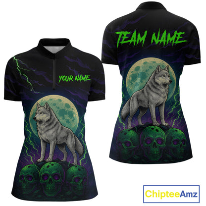 Purple And Green Wolf & Skull Bowling Team Shirt for Women Custom Bowling League Jersey Bowling Unisex QZT732
