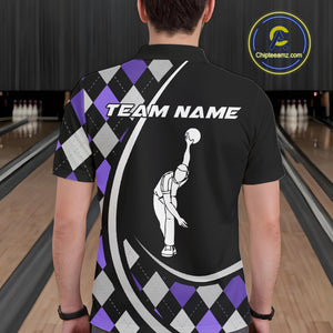 Purple Argyle Pattern Bowling Jersey for Men Custom Polo & 1/4-Zip Bowling Team Shirt Bowling Gift QZT725