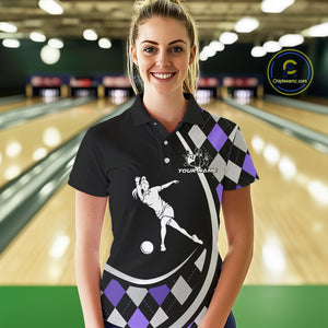 Purple Argyle Pattern Bowling Jersey for Women Custom Polo & 1/4-Zip Bowling Team Shirt Bowling Gift QZT725