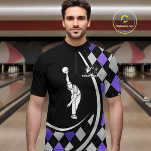 Purple Argyle Pattern Bowling Jersey for Men Custom Polo & 1/4-Zip Bowling Team Shirt Bowling Gift QZT725