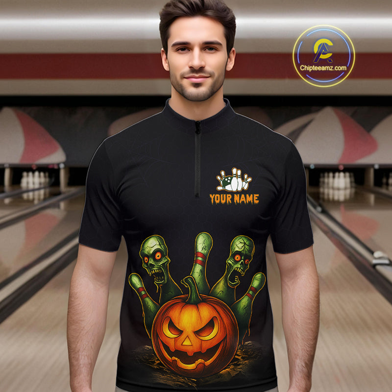 Custom Zombie Pumpkin Bowling Jersey for Men Halloween Bowling Team Shirt Bowling Gifts QZT730