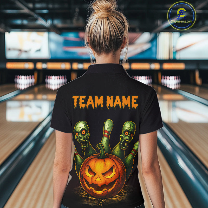 Custom Zombie Pumpkin Bowling Jersey for Women Halloween Bowling Team Shirt Bowling Gifts QZT730