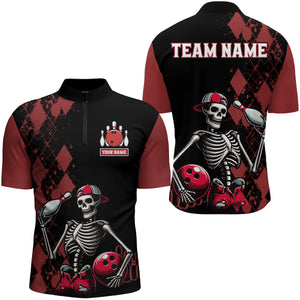 Custom Bowling 1/4-Zip Shirt for Men Women Skull Bowling Jersey Bowling Team League QZT47-6