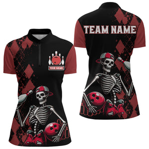 Custom Bowling 1/4-Zip Shirt for Men Women Skull Bowling Jersey Bowling Team League QZT47-6