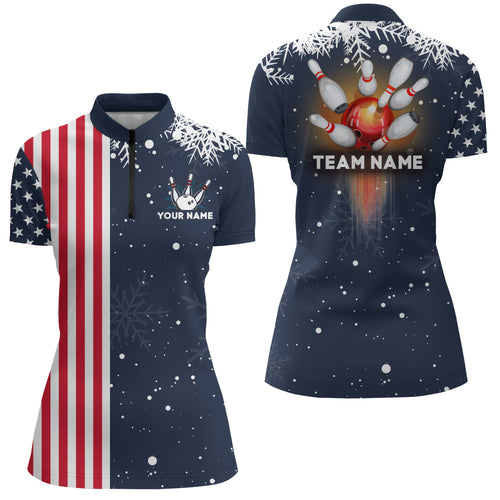 Custom Bowling Shirt Christmas Bowling Jersey Women Bowling Team Quarter-Zip Shirt Shirt QZT150-2