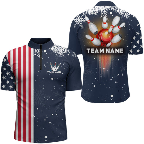 Custom Bowling Shirt Christmas Bowling Jersey Men Bowling Team Quarter-Zip Shirt Shirt QZT150-2