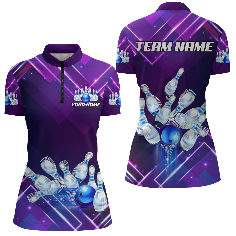 Custom Bowling Shirt for Women Bowling Jersey Bowling Team League Quarter-Zip Shirt QZT99-3