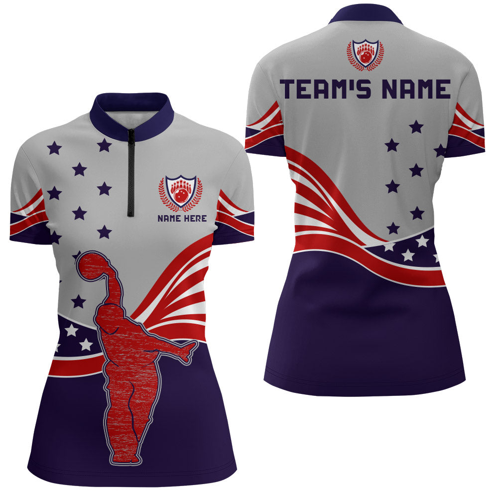 American Bowling Quarter-Zip Shirt for Women Custom Bowling Team Jersey  Bowling Shirt QZT24