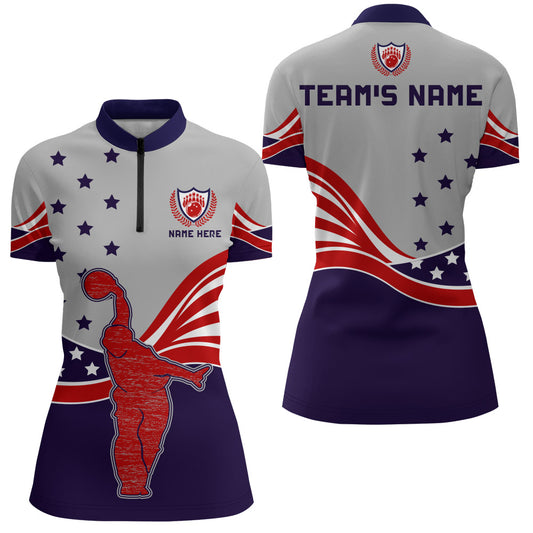 American Bowling Quarter-Zip Shirt for Women Custom Bowling Team Jersey  Bowling Shirt QZT24