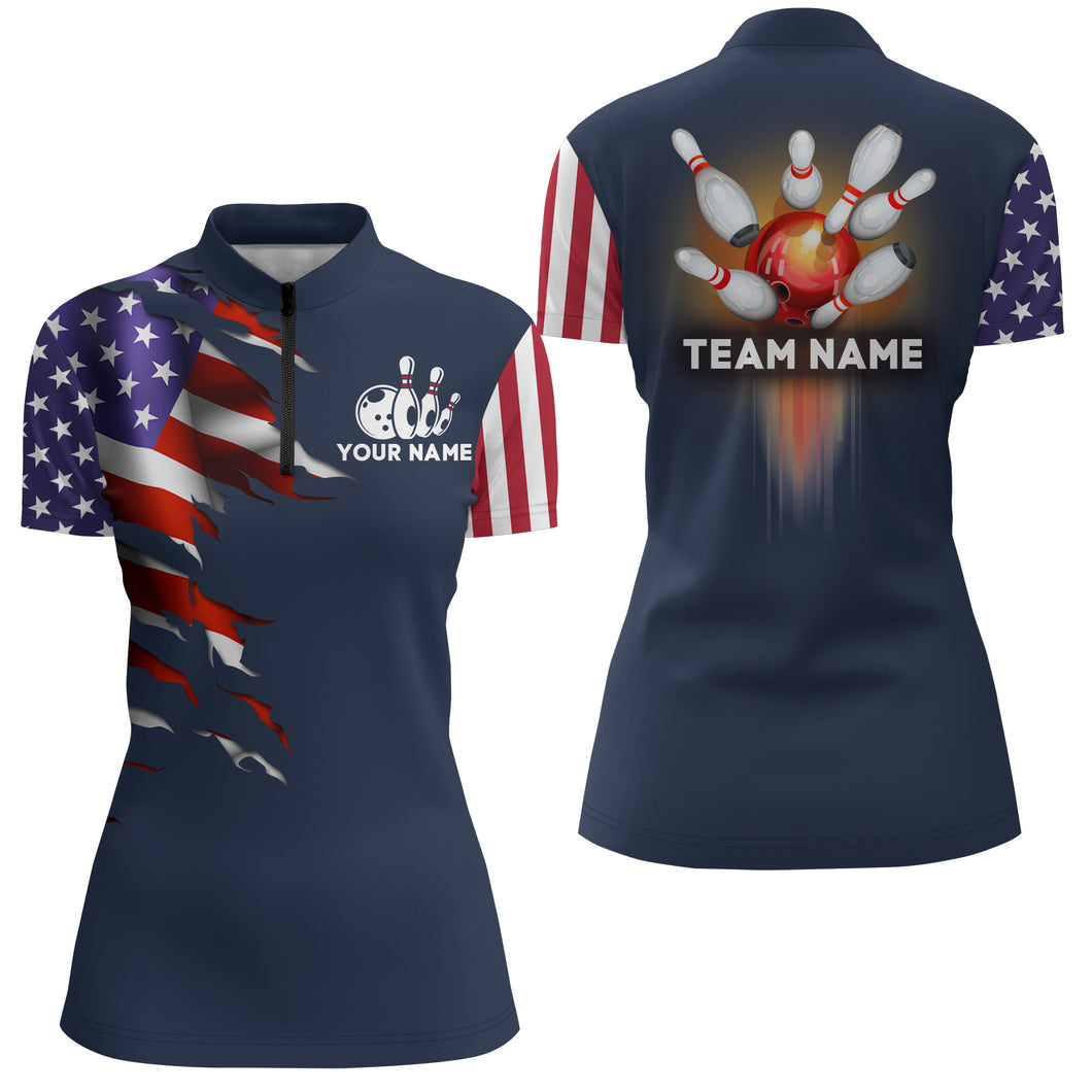 Personalized 3D Bowling Jersey for Women USA Bowling Team Shirt Bowling Quarter-Zip Shirt QZT118