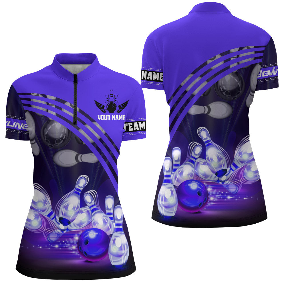 Custom Bowling Shirt for Women Bowling Jersey Bowling Team League Quarter-Zip Shirt QZT45