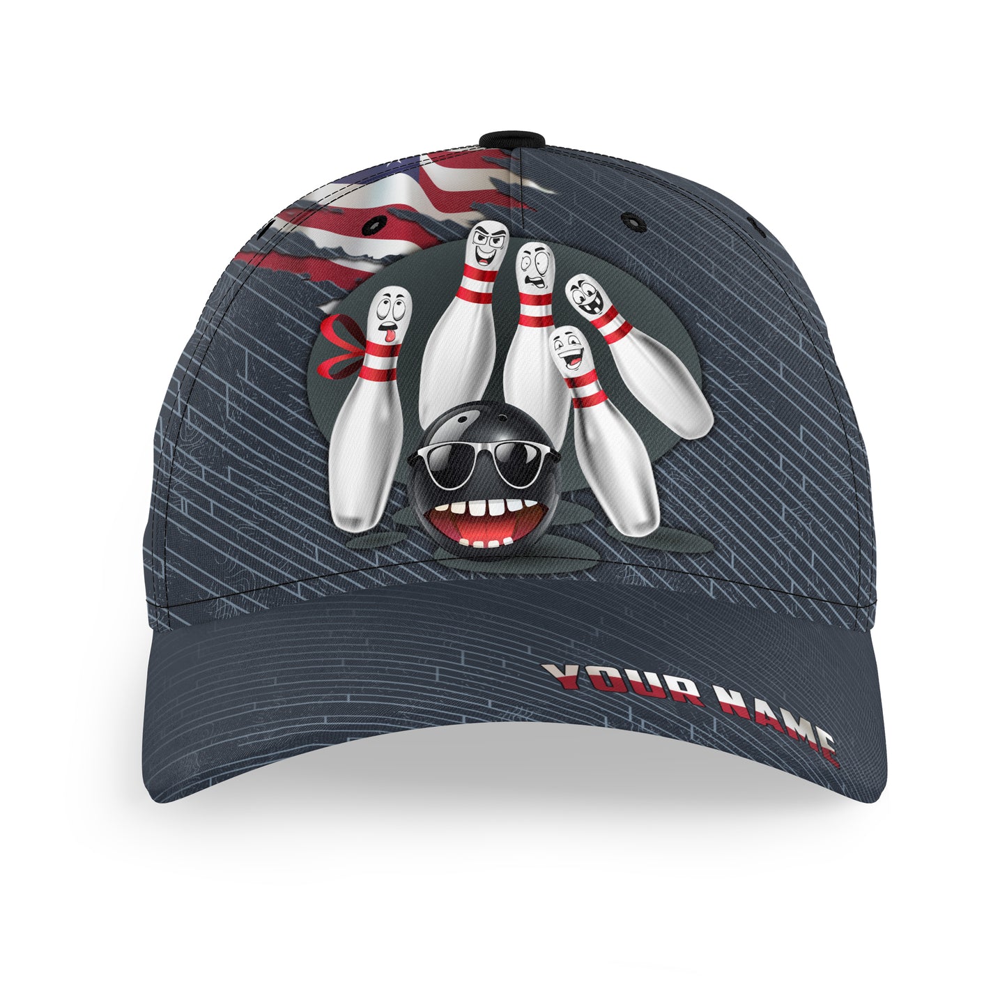 Personalized Bowling 3D Cap, Custom Bowling Hat for Men Women, Bowling Pin & Ball Cap with Name CHT01-5