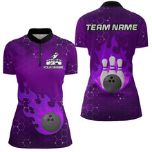 Load image into Gallery viewer, Flame Bowling Shirt for Women Custom Bowling 1/4 Zip Jersey Bowling Team Shirt Bowlers Jersey QZT235