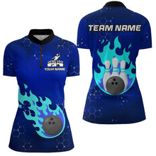 Load image into Gallery viewer, Flame Bowling Shirt for Women Custom Bowling 1/4 Zip Jersey Bowling Team Shirt Bowlers Jersey QZT235