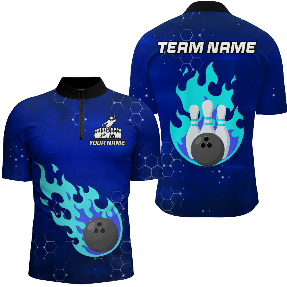 Flame Bowling Shirt for Men Custom Bowling 1/4 Zip Jersey Bowling Team Shirt Bowlers Jersey QZT235