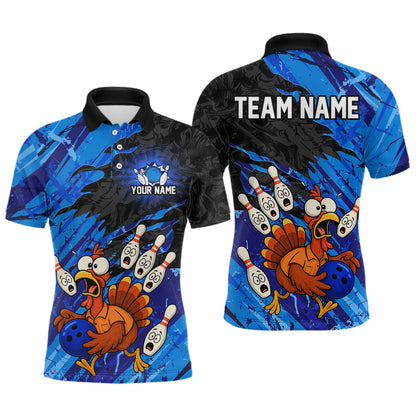 Custom Blue Turkey Bowling Shirt Funny Ball Pin League Jersey for Men Polo Outfit QZT765