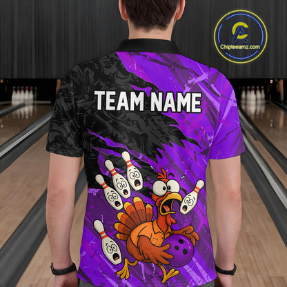 Custom Purple Turkey Bowling Shirt Funny Ball Pin League Jersey for Men Polo Outfit QZT765