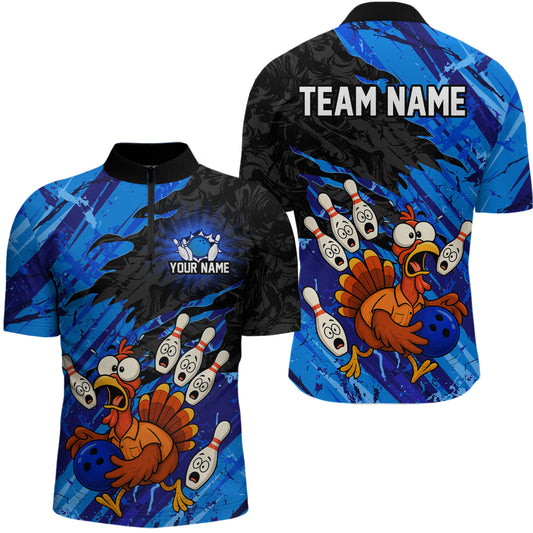 Custom Blue Turkey Bowling Shirt Funny Ball Pin League Jersey for Men Polo Outfit QZT765
