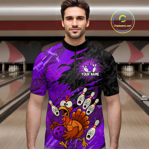 Custom Purple Turkey Bowling Shirt Funny Ball Pin League Jersey for Men Polo Outfit QZT765