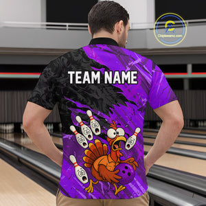 Custom Purple Turkey Bowling Shirt Funny Ball Pin League Jersey for Men Polo Outfit QZT765
