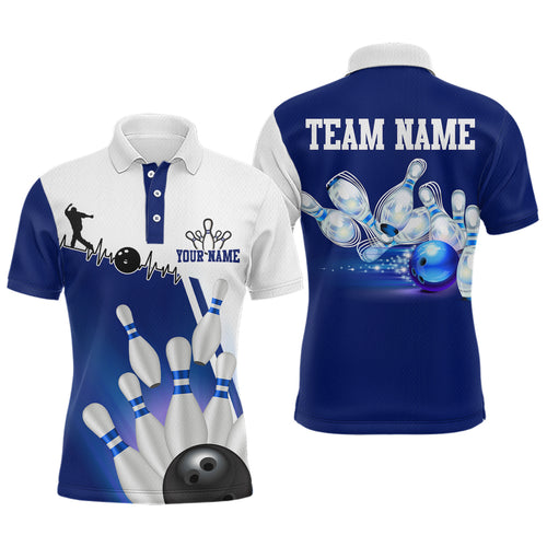 Personalized Bowling Shirts for Men and Women Polo Bowling Team Jersey Blue & White QZT599