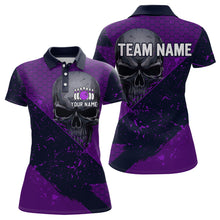 Load image into Gallery viewer, Custom Purple Bowling Polo Shirt for Men and Women Skull Bowling Team League QZT604