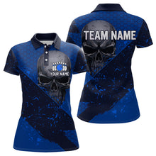 Load image into Gallery viewer, Custom Blue Bowling Polo Shirt for Men and Women Skull Bowling Team League QZT604