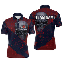 Load image into Gallery viewer, Custom Red &amp; Navy Bowling Polo Shirt for Men and Women Skull Bowling Team League QZT604