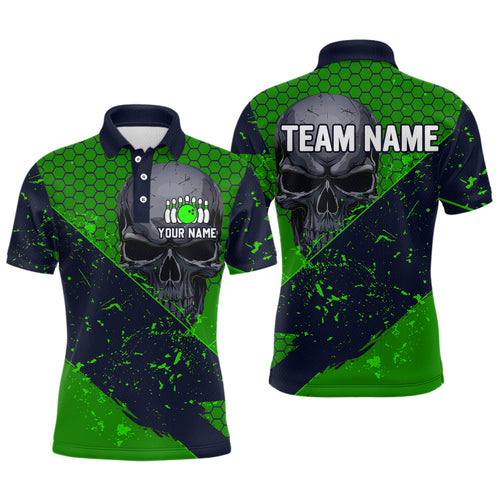 Custom Green Bowling Polo Shirt for Men and Women Skull Bowling Team League QZT604