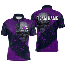 Load image into Gallery viewer, Custom Purple Bowling Polo Shirt for Men and Women Skull Bowling Team League QZT604