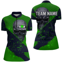 Load image into Gallery viewer, Custom Green Bowling 1/4 Zip Shirt for Men and Women Skull Bowling Team League QZT604